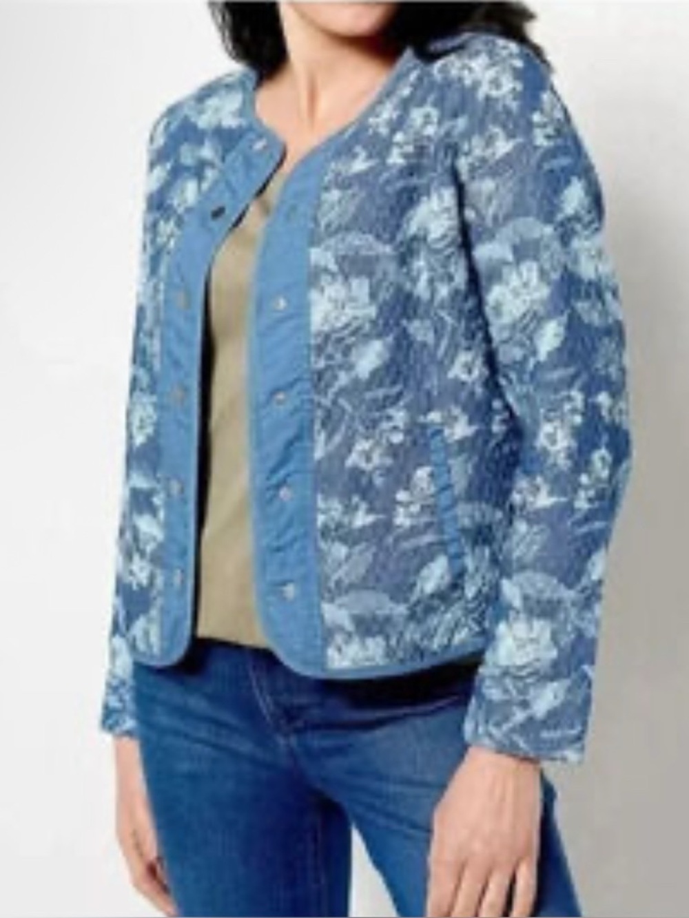 Isaac Mizrahi Women's Blue Floral Quilted Jacket